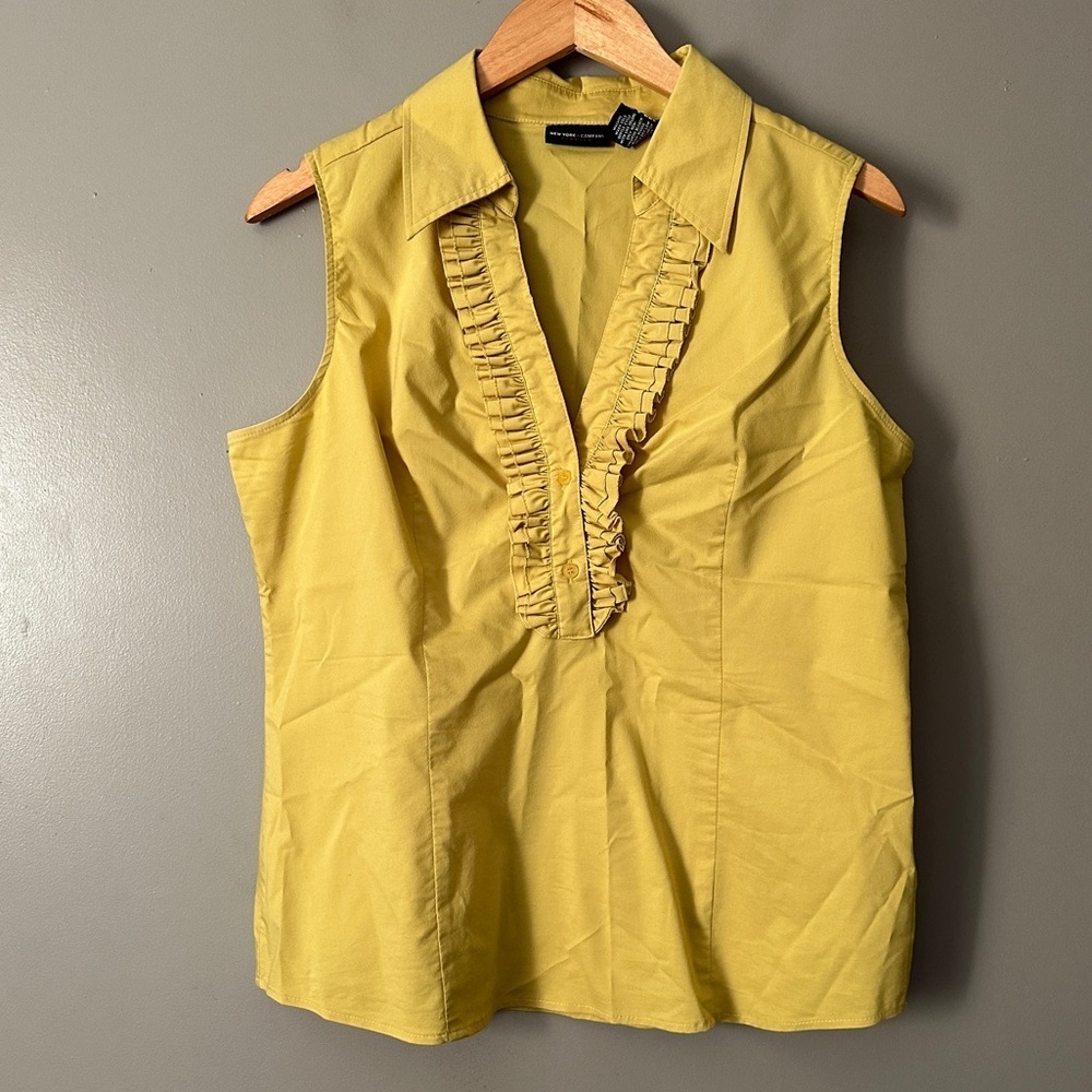 New York and Company Yellow Sleeveless Ruffle Top